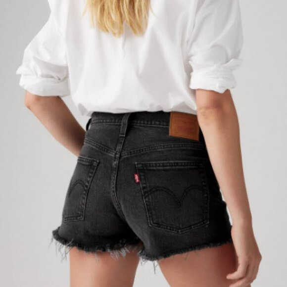 Levi’s 501 Premium Black Denim Shorts Size 30 Raw Hem Button Fly 100% Cotton EUC - Picture 12 of 12